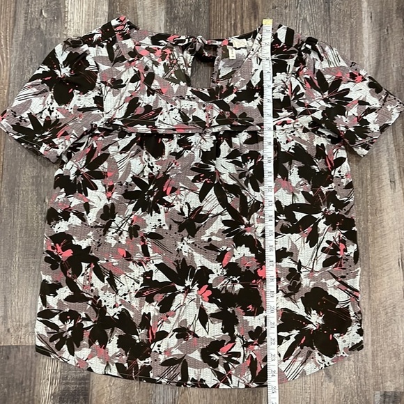Japna Brown Pink Multi Colored Abstract Floral Short Sleeved Blouse Top Sz M - Picture 8 of 10